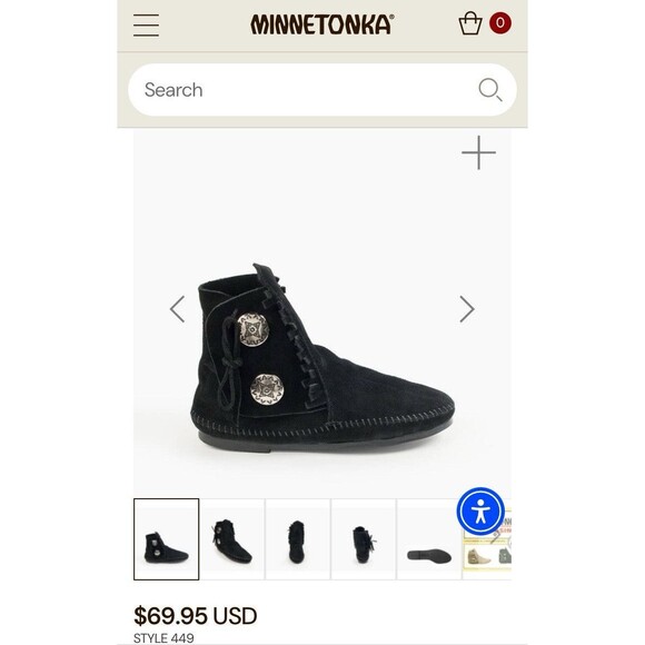 Minnetonka #449 Two Button Hardsole Boots Black US 8 - Picture 6 of 6